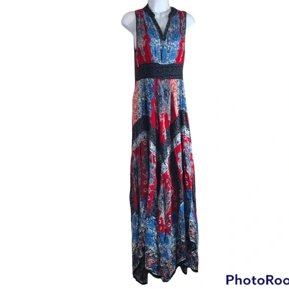 Bila Dresses | Bila Red White Blue Sleeveless Handkerchief Hem Maxi Dress Small | Color: Blue/Red/White | Size: S | Swhite726'S Closet